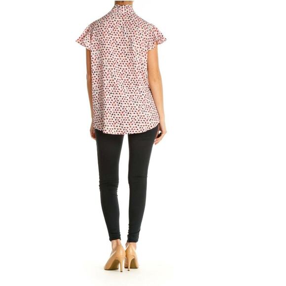 Adrianna Papell Orange Object Print Casual Shirt Women's Size Medium Tie Neck Bl - Picture 3 of 12